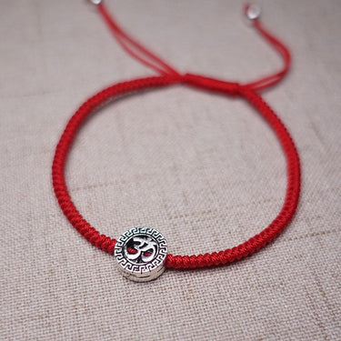 Sterling Silver OM- SONG of the UNIVERSE Red Rope Bracelet